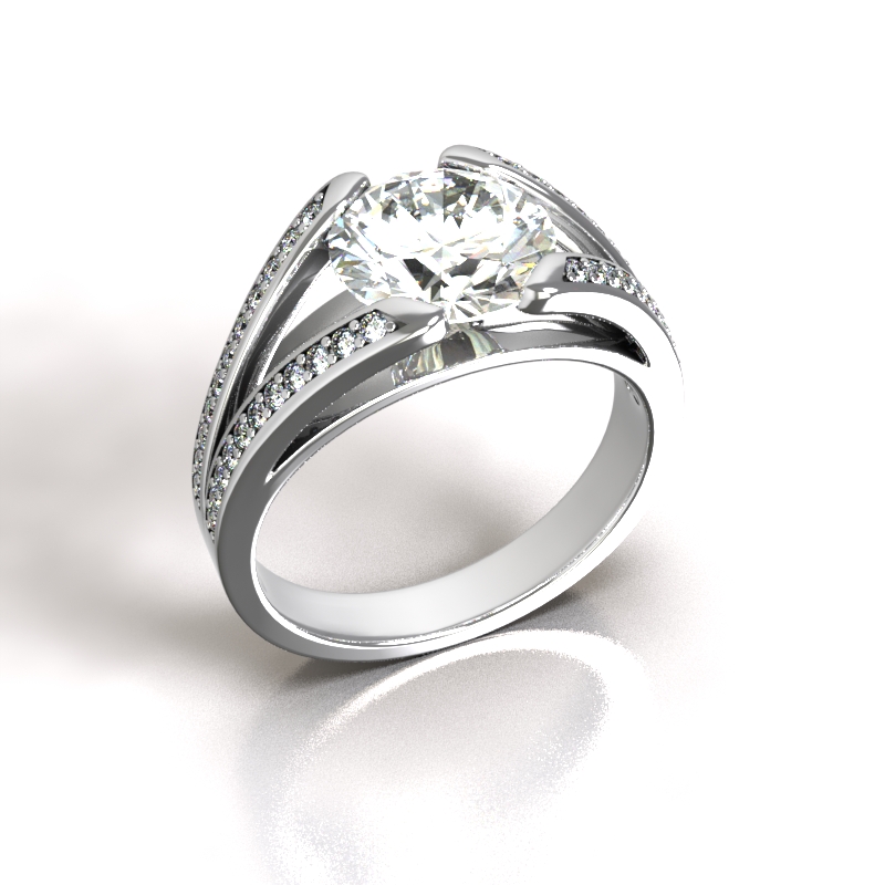 Bague Solitaire, diamant taille brillant (Ø7.80mm) serti 4 griffes en fourches, pavage diamants (Ø1.00mm) - 20T52 OT123556