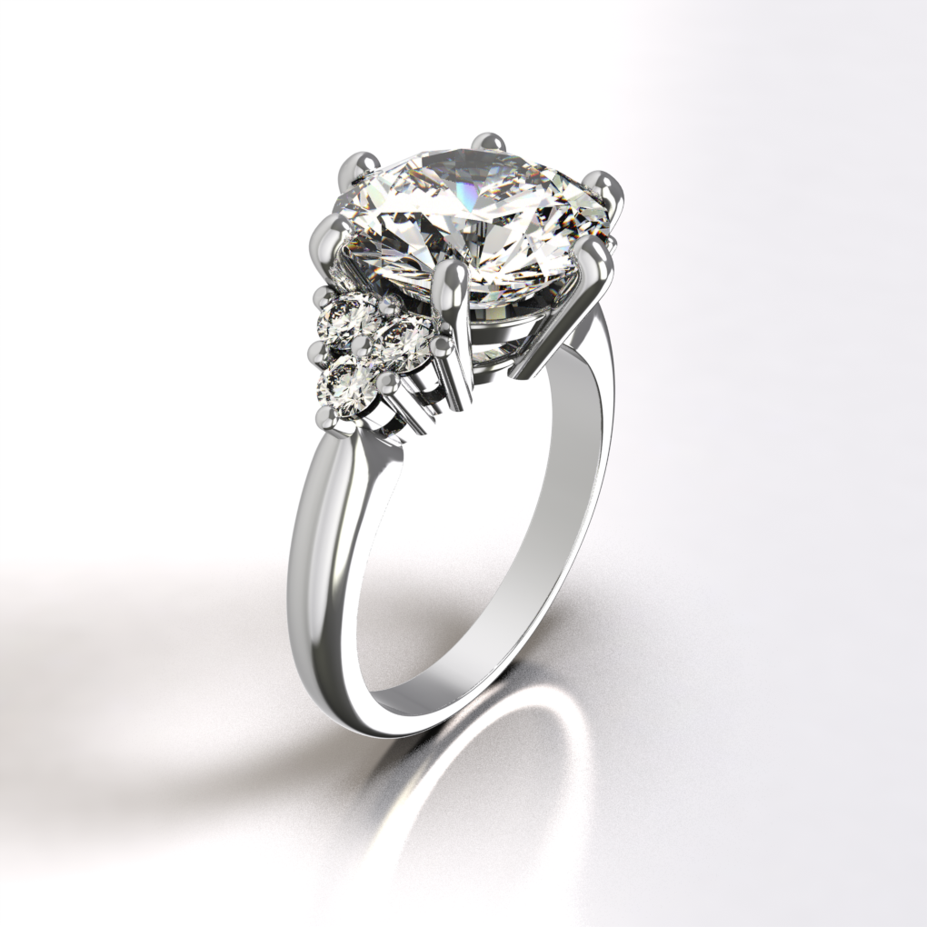 14 bague Solitaire, diamant taille brillant (Ø9.60mm) serti 6 griffes, 6 diamants (Ø2.30mm) - 20T51 N°6224 -1